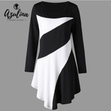 AZULINA Plus Size Two Tone Asymmetric Women Tops T-Shirts Casual O Neck Long Sleeves Causal Ladies Tops Big Size Women Clothing