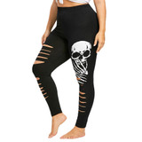 AZULINA Plus Size Skull Shredding Ripped Leggings Women Leggins Skinny Black High Waist Pencil Pants Trousers Women Clothing 5XL