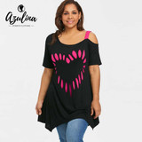 AZULINA Plus Size Short Sleeve Heart Print Tunic T-Shirt Women 2018 Summer Casual Tops Pullover Ladies Tshirt T-Shirts
