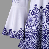 AZULINA Plus Size Print Keyhole T-Shirts Women T Shirt Causal Flare Sleeve Keyhole Neck T-shirts Ladies Tops Big Size 5XL Tshirt