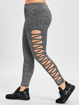AZULINA Plus Size Lattice Cut Out Leggings Casual Skinny Black High Waist Pencil Pants Women Trousers Big Size Women Clothes 5XL