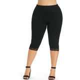 AZULINA Plus Size Lace Panel Leggings Women Pants Summer Solid Elastic High Waist Pencil Pants Trousers Ladies Clothes Leggings