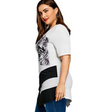 AZULINA Plus Size Cat Print Asymmetric T-Shirt Women Ladies Short Sleeves Long T Shirts Womens Tops Big Size Summer Casual Top