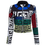 AZULINA Harajuku 2017 Spring Autumn Geometric Print Women Bomber Jacket Coat Ladies Casual Zipper Short Baseball Jacket Femme