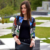AZULINA Harajuku 2017 Spring Autumn Geometric Print Women Bomber Jacket Coat Ladies Casual Zipper Short Baseball Jacket Femme