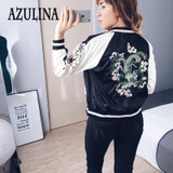 AZULINA Embroidery Floral Bomber Jacket Autumn Spring Women Flower Baseball Souvenir Basic Jackets Female Casual 2017 Black Soft