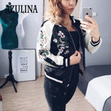 AZULINA Embroidery Floral Bomber Jacket Autumn Spring Women Flower Baseball Souvenir Basic Jackets Female Casual 2017 Black Soft