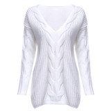 AZULINA Brief V-Neck Oversize Knitted Sweater Pullover Women 2017 Autumn Winter Drop Shoulder Loose White Sweater Pull Femme