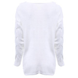 AZULINA Brief V-Neck Oversize Knitted Sweater Pullover Women 2017 Autumn Winter Drop Shoulder Loose White Sweater Pull Femme