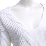 AZULINA Brief V-Neck Oversize Knitted Sweater Pullover Women 2017 Autumn Winter Drop Shoulder Loose White Sweater Pull Femme