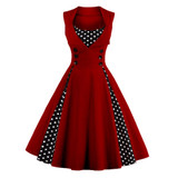 AZULINA 50s 60s Vintage Retro Women Dress Sleeveless Polka Dot Party Vestido Elegant Patchwork Red A Line Big Plus Size 4XL