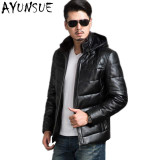 AYUNSUE Winter Men's Genuine Leather Jackets Brand Clothing Black Sheepskin Jacket and Coats Chaqueta Cuero Hombre 4XL FYY585
