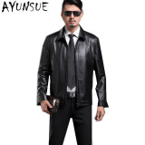 AYUNSUE Luxury Real Sheeskin Leather Jacket Men Coat Black Genuine Leather Jackets Chaqueta Cuero Hombre Plus Size 4XL FYY579