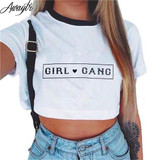 Awaytr Women's Summer Letter Printed Crop Top 2018 Short Sleeve Cotton T Shirts Brand New Casual Tees Cute Cropped Top