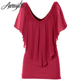 AWAYTR New Ruffles Women Tops Fashion 2018 Womens Summer Chiffon Blouse Plus Size 3XL Batwing Short Sleeve Casual Shirt