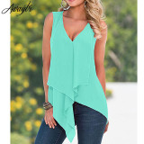 Awaytr Fascinating Summer Women Blouse Loose Shirt Deep V Neck Irregular Hem Chiffon Sleeveless Blouse Female Plus Size Shirt Awaytr Fascinating Summer Women Blouse Loose Shirt Deep V Neck Irregular Hem Chiffon Sleeveless Blouse Female Plus Size Shirt