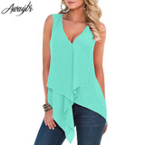 Awaytr Fascinating Summer Women Blouse Loose Shirt Deep V Neck Irregular Hem Chiffon Sleeveless Blouse Female Plus Size Shirt Awaytr Fascinating Summer Women Blouse Loose Shirt Deep V Neck Irregular Hem Chiffon Sleeveless Blouse Female Plus Size Shirt