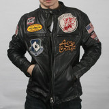 Avirex fly air force badge flight jacket men yellow black sheepskin mandarin collar pilot leather jacket men mortorcycle jacket