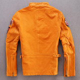 Avirex fly air force badge flight jacket men yellow black sheepskin mandarin collar pilot leather jacket men mortorcycle jacket
