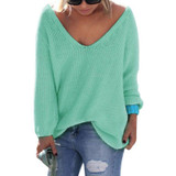 Autumn Womens Cute Elegant V Neck Loose Casual Knit Sweater Pullover Long Sleeve Spring Sweater Tops sueter mujer