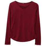 Autumn Women Shirts Solid Color Long-Sleeve Shirts Blouse Vintage Female Shirt Basic Cross Neck Ladies Tops Shirts