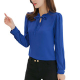 Autumn Women Shirts Long Sleeve Stand Collar Bow Blouses Elegant Ladies Chiffon Blouse Tops Fashion Office Work Wear