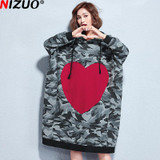 Autumn Women Plus Size Cotton Hoodies &amp; Sweatshirts Fashion Gray Camouflage Pattern Print Casual Oversize Pullovers Hoodies