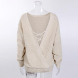 Autumn Women Knitted Sweaters Winter Sexy Backless Lace Up Sweater Fashion Pullovers Long Sleeve Loose Tops WS2199O