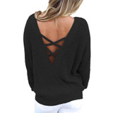 Autumn Women Knitted Sweaters Winter Sexy Backless Lace Up Sweater Fashion Pullovers Long Sleeve Loose Tops WS2199O