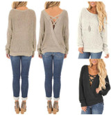 Autumn Women Knitted Sweaters Winter Sexy Backless Lace Up Sweater Fashion Pullovers Long Sleeve Loose Tops WS2199O