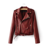 Autumn women fashion slim leather jacket pink yellow motorcycle coats women casual punk biker short jacket veste en cuir femme