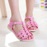 COZULMA 2017 Summer Girls Sandals Princess Flower Shoes Kids Children Flat Children Sandals Baby Shoes Leather Shoes Size 27-31