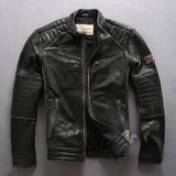 Cowhide motorcycle rider jacket genuine cow leather clothing male leather rider outerwear