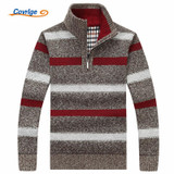Covrlge 2017 Men Polo Sweater Male Fashion Turtleneck Striped Pullover Autumn Winter New Fleece Thick Knitted Sweater MZM024
