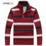 Covrlge 2017 Men Polo Sweater Male Fashion Turtleneck Striped Pullover Autumn Winter New Fleece Thick Knitted Sweater MZM024