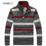 Covrlge 2017 Men Polo Sweater Male Fashion Turtleneck Striped Pullover Autumn Winter New Fleece Thick Knitted Sweater MZM024