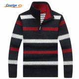 Covrlge 2017 Men Polo Sweater Male Fashion Turtleneck Striped Pullover Autumn Winter New Fleece Thick Knitted Sweater MZM024
