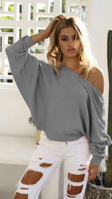 Cova Sophy Knitted Autumn Blouses Skew Collar Fashion Long Sleeve Batwing Sleeve Top Knitting Wool Shirts