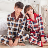 Couples pyjamas long-sleeved cotton men sleepwear large size spring and autumn clothing home cute plaid women pajamas XXXL