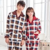 Couples pyjamas long-sleeved cotton men sleepwear large size spring and autumn clothing home cute plaid women pajamas XXXL