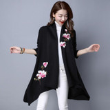 Cotton Trench Coat Women Embroidery Kimono Spring Long Trench Coat Long Sleeve Poncho Flora Kimono Outwear Ethnic Clothing