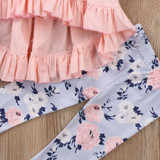 Cotton T-shirt Top Short Sleeve Pants Flower 2PCS Clothing Set Toddler Kids Baby Girls Outfits Clothes Sets