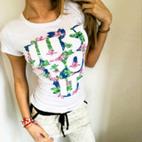 Cotton T Shirts Women Letters Just Do It Print T Shirt Short Sleeve Casual T-shirts Flower Floral Tees Femme Tops