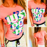 Cotton T Shirts Women Letters Just Do It Print T Shirt Short Sleeve Casual T-shirts Flower Floral Tees Femme Tops