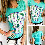 Cotton T Shirts Women Letters Just Do It Print T Shirt Short Sleeve Casual T-shirts Flower Floral Tees Femme Tops