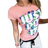 Cotton T Shirts Women Letters Just Do It Print T Shirt Short Sleeve Casual T-shirts Flower Floral Tees Femme Tops