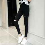 2017 High Elastic imitate Skinny Jeans Womens High Waist Torn Jeans Ripped Hole Knee Skinny Pencil Pants Slim Capris For Women