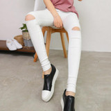 2017 High Elastic imitate Skinny Jeans Womens High Waist Torn Jeans Ripped Hole Knee Skinny Pencil Pants Slim Capris For Women