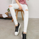 2017 High Elastic imitate Skinny Jeans Womens High Waist Torn Jeans Ripped Hole Knee Skinny Pencil Pants Slim Capris For Women