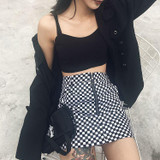 2017 harajuku vintage Black White Plaid Circle Zipper Women Slim Skirt